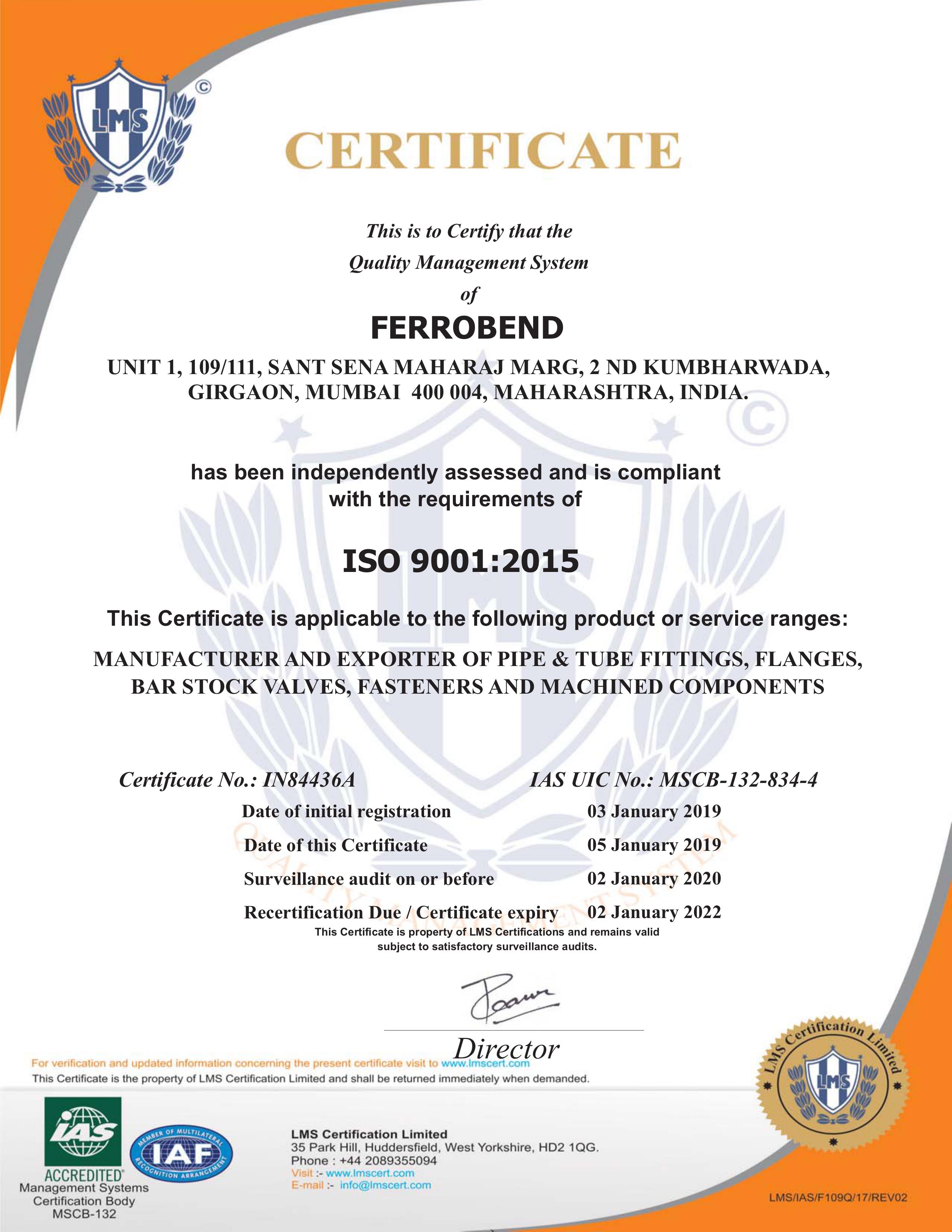 ISO 9001:2015 Certificate